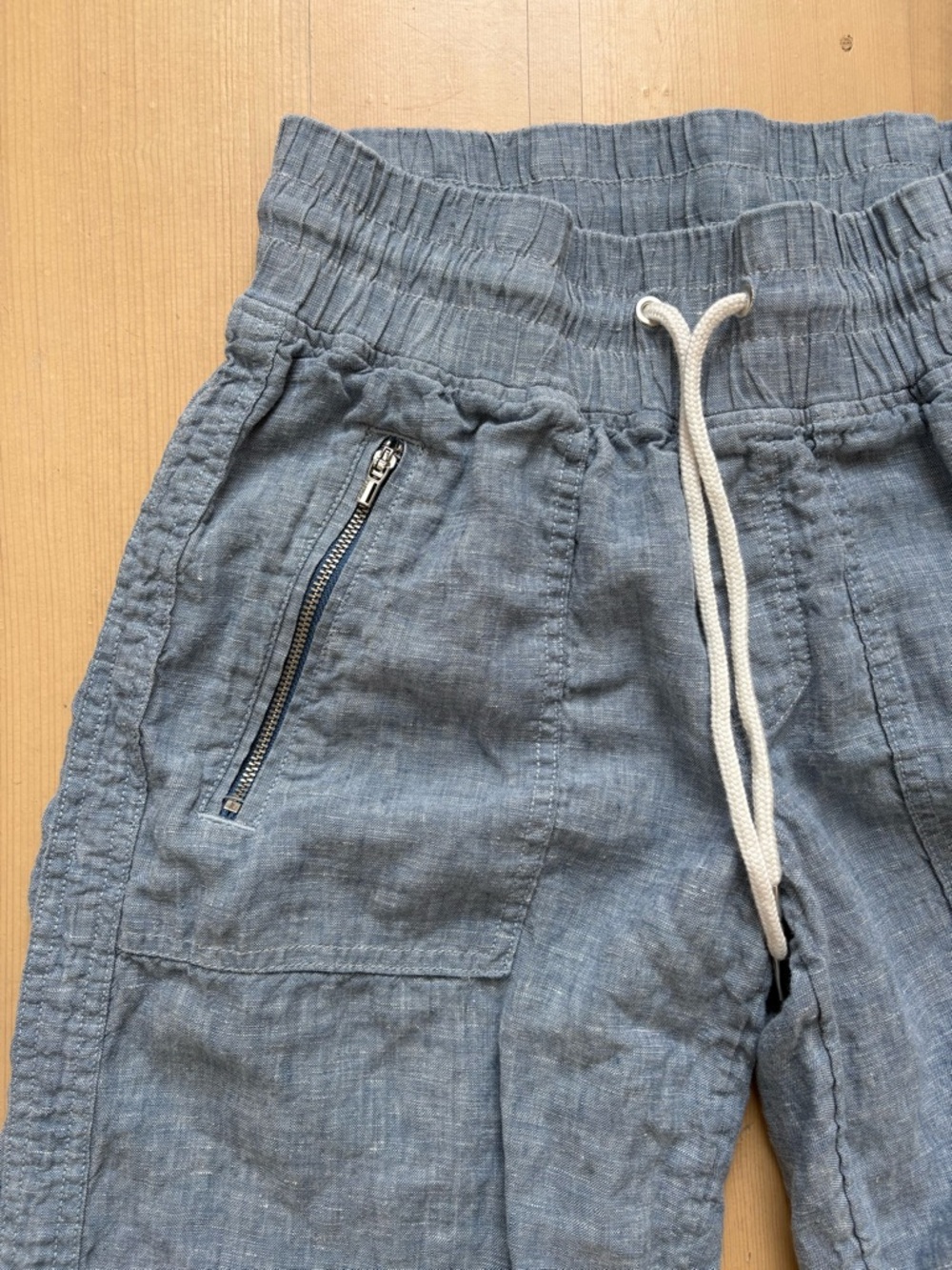 Athleta Mid-Blue Cabo Linen Wide Leg Pull Up Drawstring Pants - Beach Casual - Picture 3 of 8